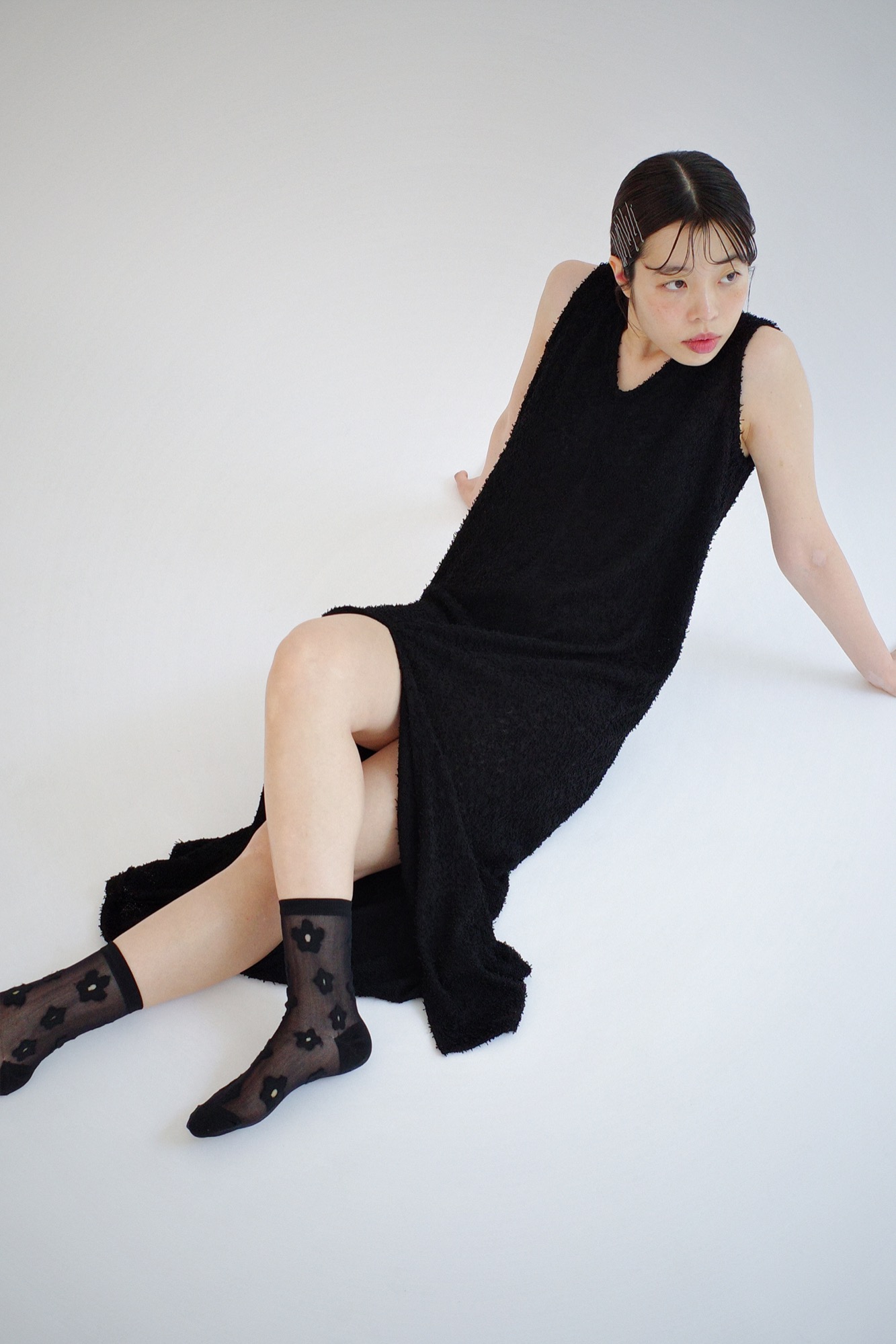 Boucle knit maxi dress, Black